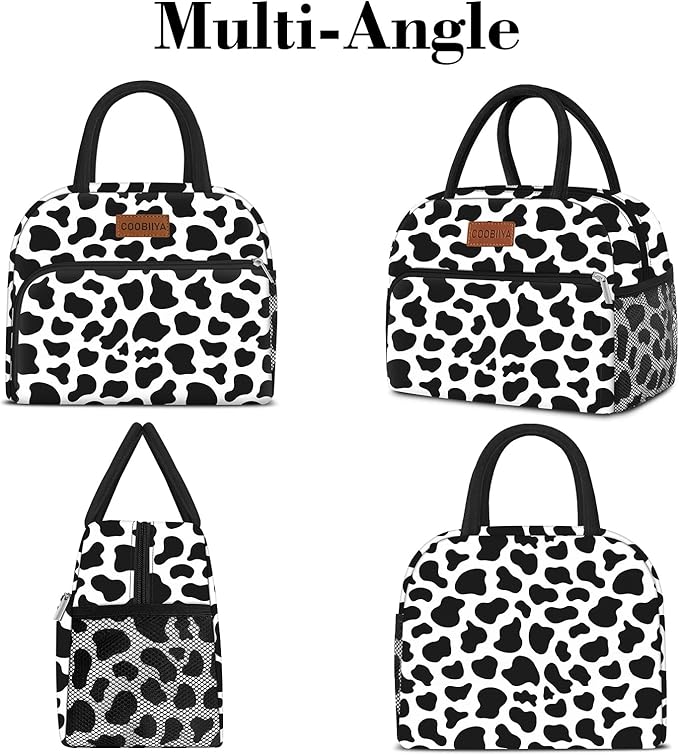 Coobiiya Lunch Bag Women, Lunch Box for Women Adult Men, Small Leakproof Cute Lunch Tote Large Capacity Reusable Insulated Cooler Lunch Container for Work/Office/Picnic/Travel-Cow