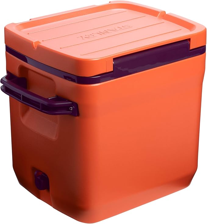 Stanley Adventure Outdoor Cooler 30 qt | Heavy Duty Outdoor Camping Cooler with Easy Carry Side Handles | 4 Days Cooling Ice Chest for 40 Cans | Flat Top Doubles as Seat | BPA-Free | Tigerlily Plum