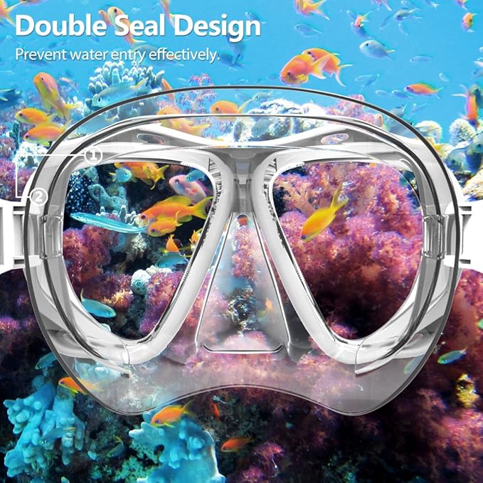 COPOZZ Adult Scuba Mask, Dive Mask Anti Fog Snorkeling Scuba Diving Glasses, Great Seal Free Diving Tempered Glass Mask Goggles