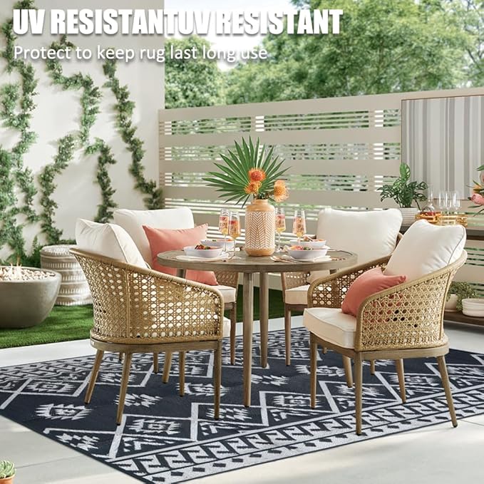 LILIOFFIC Outdoor Rug 9x12 ft, Waterproof Outdoor Plastic Straw Rug for Camping, Large RV Mat Outside, Outdoor Carpet for Deck, Backyard, Balcony, Picnic, with 4 Stakes, Grey