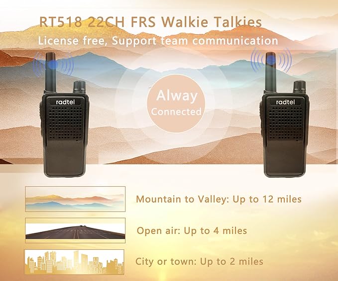 Radtel RT-518 Rechargeable Walkie Talkies for Adults Long Range Handheld FRS Two Way Radio 22CH Handsfree VOX for Camping Hiking (4 Pack)