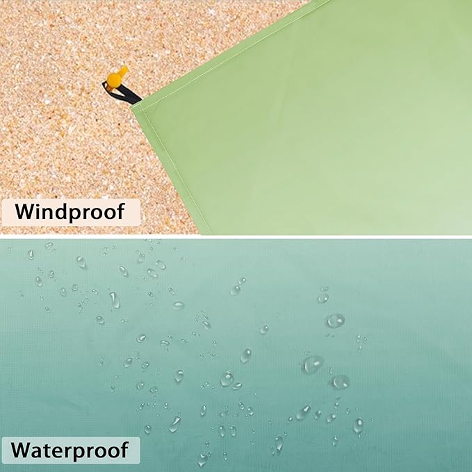 Beach Blanket Waterproof Sandproof, Large Beach Picnic Blankets Foldable Sand Free, Beach Mat Windproof w/Stakes and Corner Pocket for Outdoor, Travel, Camping, Hiking, Beach Essentials-Green Gradient