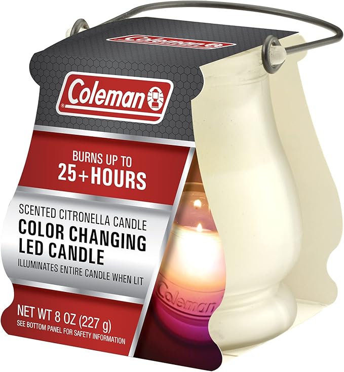 Coleman 11oz Citronella Candle & 8oz Color Changing LED Citronella Candle Bundle - Up to 25 Hour Burn Time