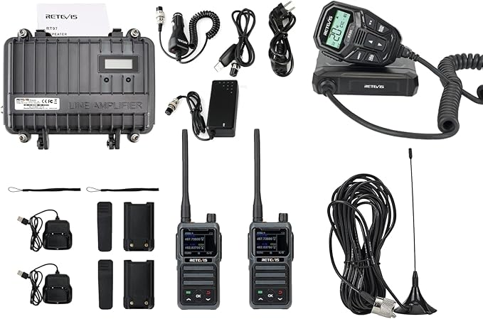 Retevis RA86 GMRS Mobile Radio with Antenna, GMRS Communicate Kit Include RT97 GMRS Base Station(1 Pack), RB17P GMRS Radio Handheld(2 Pack), Long Range Relay Communication Set for RV Off-Roading