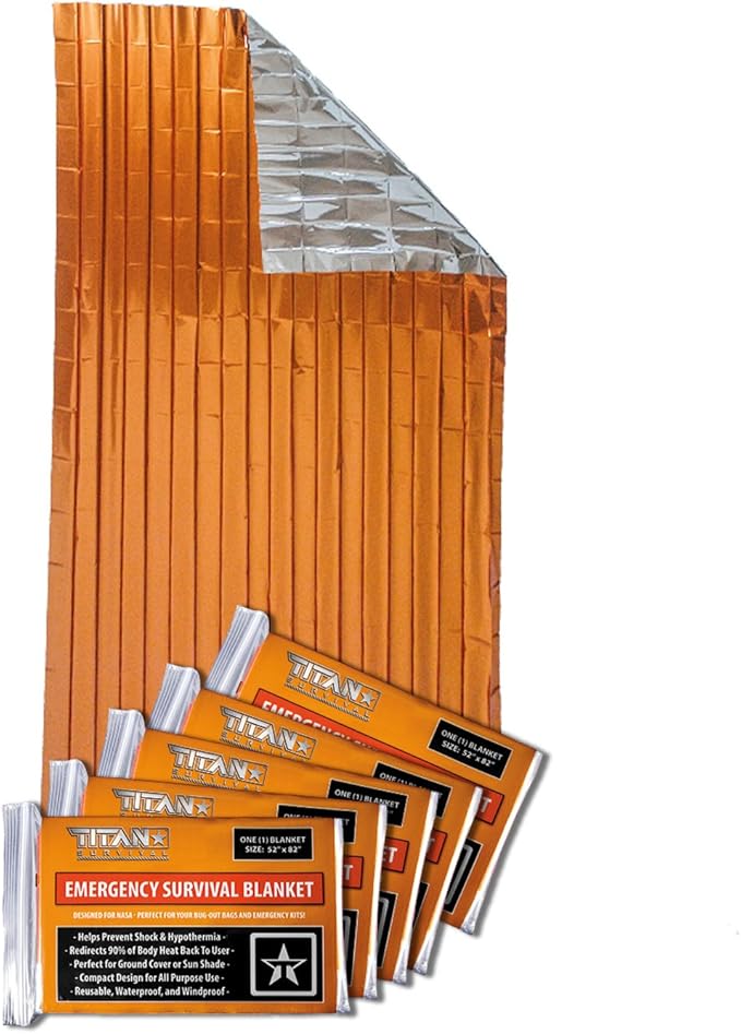 TITAN Survival Two-Sided Emergency Mylar Survival Blankets, 5-Pack (Safety-Orange)