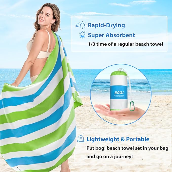 BOGI Microfiber Beach Towel Set,Quick Dry Beach Towel-(Size:L,XL)-Lightweight Absorbent Oversized Travel Towel,Sand Proof Compact Pool Towels for Travel Bath Beach Swim Gym Yoga