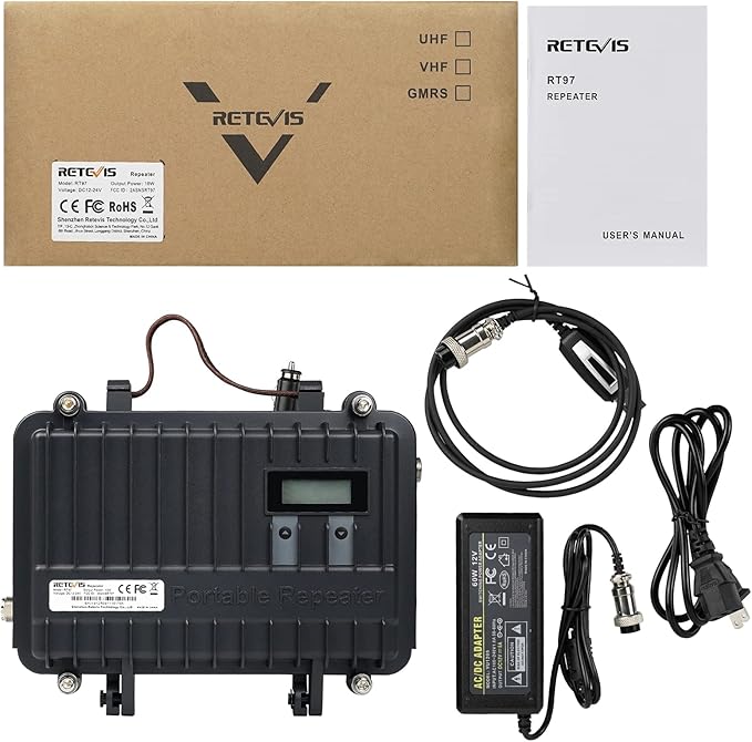 Retevis RT97 GMRS Repeater, Full Duplex Portable Radio Repeater with LCD Screen, High Power Mini Compact Repeater for Camping(1 Pack)