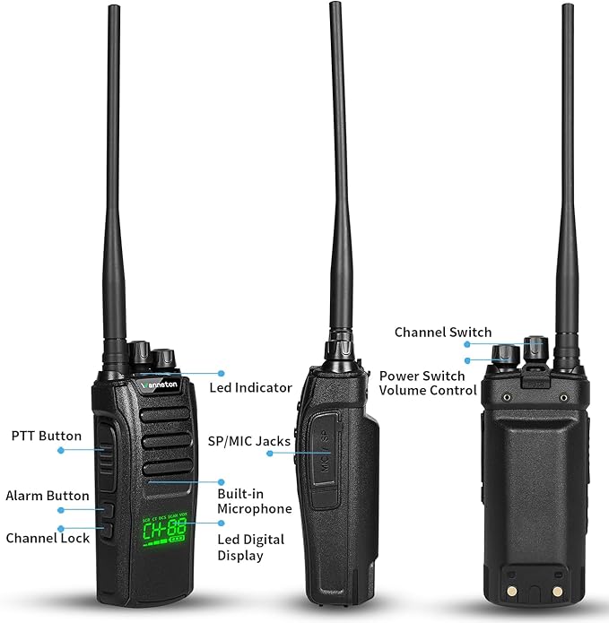 Q10 walkie talkies for Adults Long Range, 99 Channel GMRS 5W Two Way radios with one-Key Alarm, one-Key Frequency Scrambling, LED Digital Display, VOX, TOT(2 Pack)
