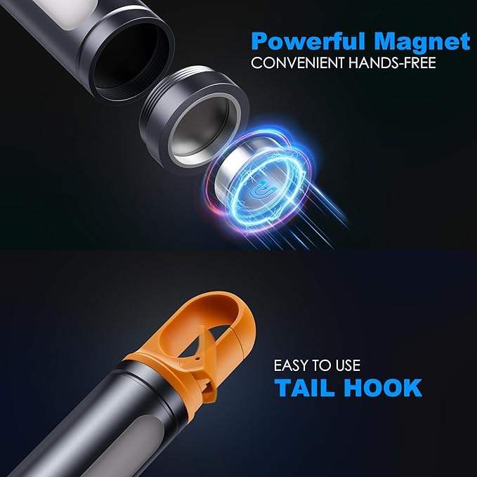 Magnetic Rechargeable Flashlights,2000LM 5000mAh High Lumens Flashlight with 9 Modes,Waterproof, Adjustable,Powerful Flashlight,Multi-Flashlights for Car,Home,Hiking,Camping