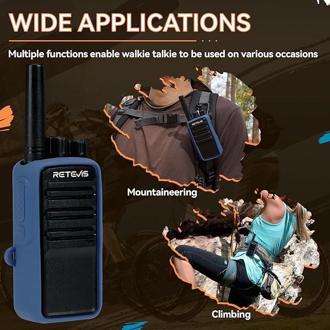 Retevis RA55 Mountain Radios, 148g Noise Reduction 2 Way Radio, 1200mAh Rocky Walkie Talkies Long Range, Carabiner Clip, Rechargeable Two Way Radios for Mountaineering, Climbing, Camping 2 Pcs