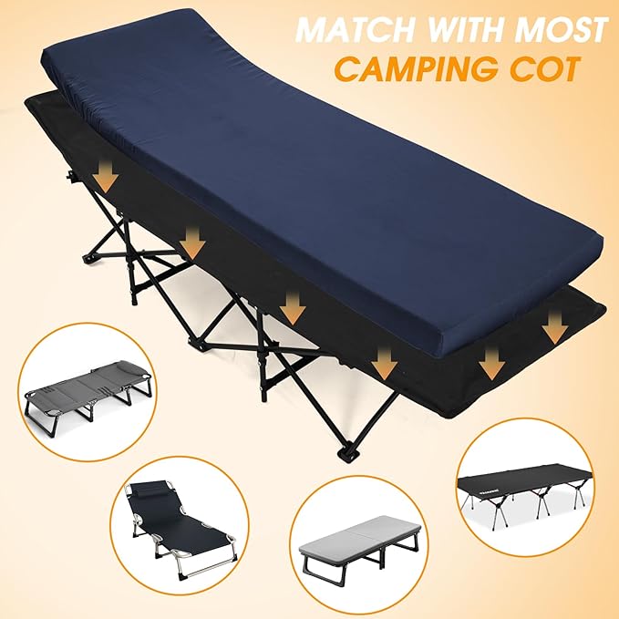 CYMULA Camping Cot Mattress 2in Memory Foam Sleeping Pad,Soft Warm Non-Slip Camping Mattress Topper with Retaining for Adults,Portable Roll up Mattress Pad for Travel (75 x30)(only Mattress)