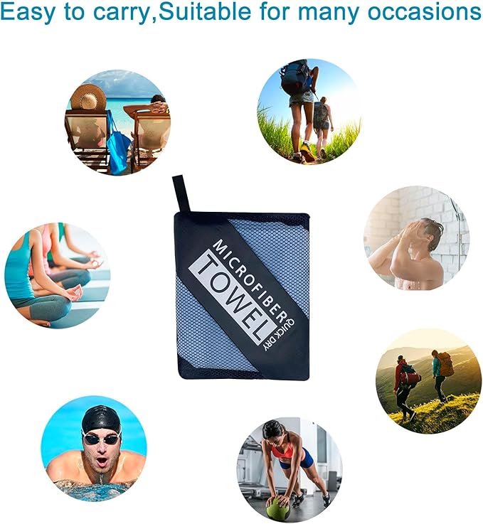 Quick Dry, Super Absorbent Microfiber Towel - Perfect for Travel, Gym, and Camping. Ultra Compact, Lightweight. Ideal for Trip, Beach, Shower, Backpacking, Pool.