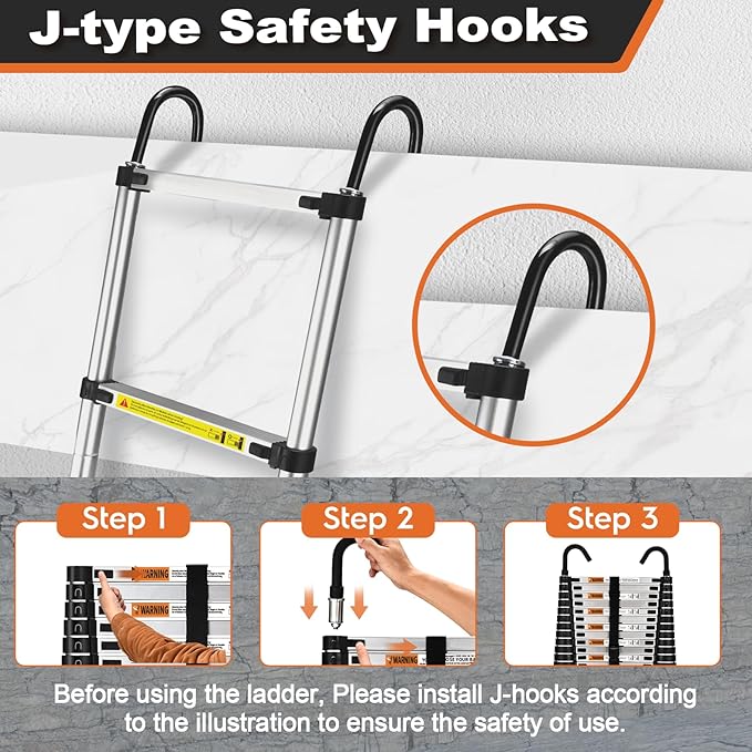 Telescoping Ladder, SocTone 20.3 FT Aluminum Lightweight Extension Ladder with Wheels and Stabilizer Bar, Heavy Duty 330lbs Max Capacity, Multi-Purpose Collapsible Ladder for RV or Outdoor Work