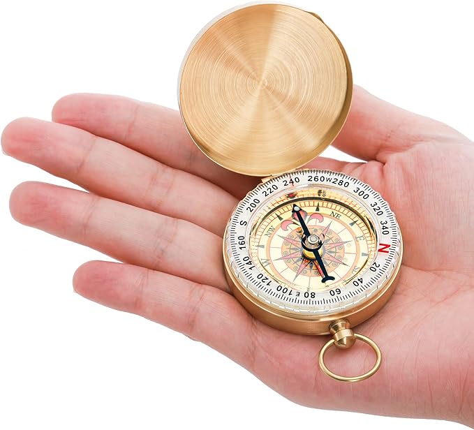 Tebery 2 Pack Classic Copper Clamshell Glow in The Dark Military Survival Gear Compass - Waterproof Luminous Kids Compass for Hiking, Camping, Hunting, Climbing