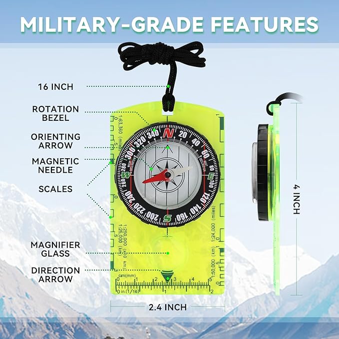Orienteering Compass, Wilderness Survival Compass for Kids- Magnetic Gear Set Navigation Map- Backpacking Camping Hunting Survival