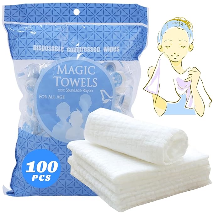 Disposable Face Towel, Compressed Towel, Mini Magic Coin Towels 100 Count Travel Disposable Napkins Tissues Portable for Travel Camping (100 Pack (Individually Packaged))