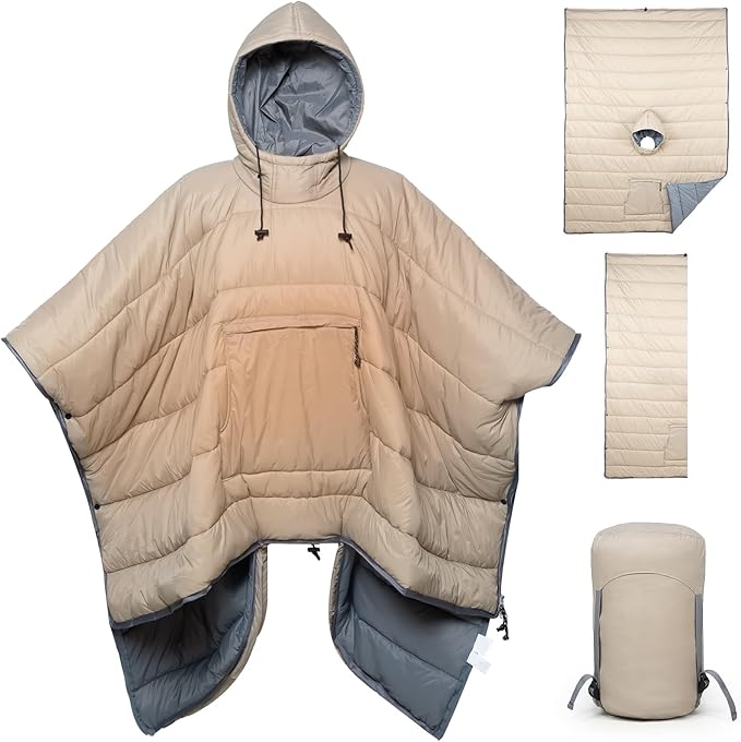 Sleeping Bag Wearable Hooded Blanket - Envelope Lightweight Thermal Cloak Cape Windproof with Premium Stuff Compression Sack for Backpacking Hiking Hunting Fishing Outdoor Sport