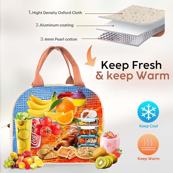 Lunch Bag Lunch Box for Women & Men, Large Capacity Insulated Lunch Bag for Adult, Leakproof Reusable Lunch Tote Bags for Work/Office/Travel/Picnic (Beige)