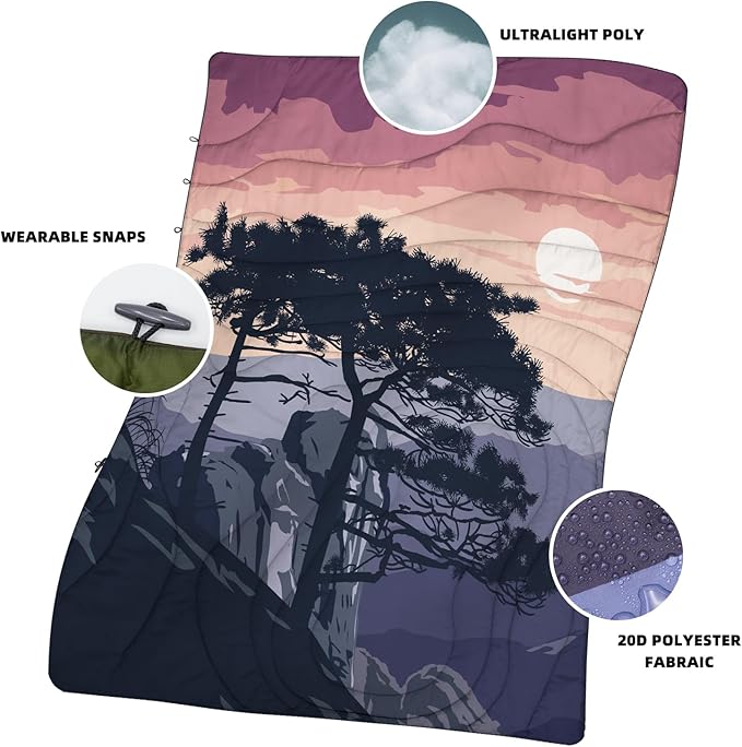 Outdoor Puffy Camping Blanket, Lightweight Windproof Warm Stadium Blanket, Packable Travel Camping Quilt for Cold Weather,Hiking, Backpacking,Sleeping, Hammock, Adventure 78"x 56"