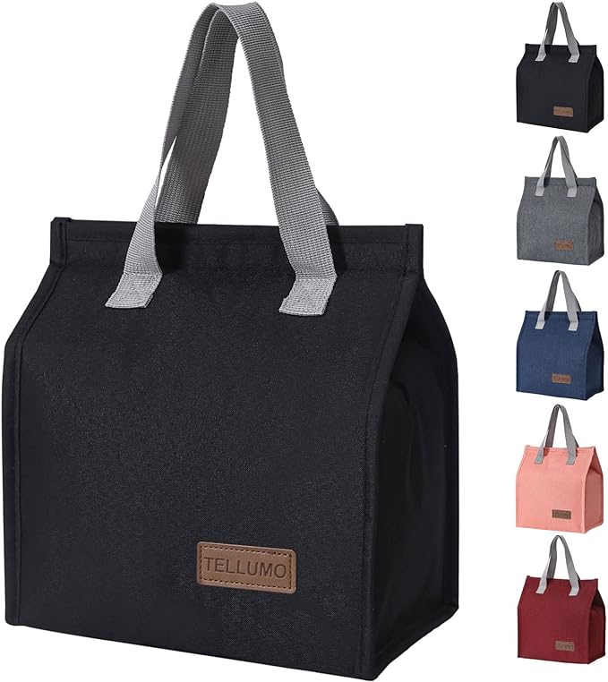 TELLUMO Lunch bag, Insulated Lunch Bag for Women Men Large Lunch Box Container Reusable Leakproof Tote for Office, Work, School, Beach or Travel (Black)