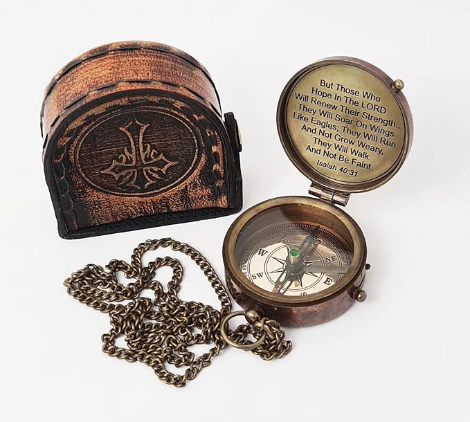 Brass Nautical - Brass Compass Engraved Gift for Son, Grandson, Daughter, Baptism, Confirmation Communion Godson Church Graduation Day