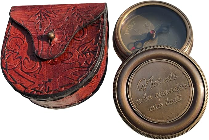 Nautical Brass Compass Engraved Pocket Compass Quote Not All Those Who Wander are Lost Magnetic Compass Graduation Confirmation Day Gift Vintage Working Compass