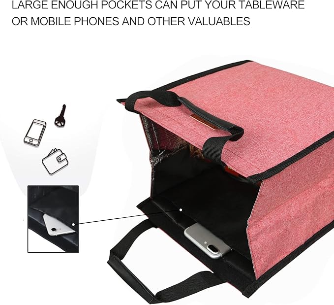 Lunch Bags for Women Insulated Reusable Lunch Tote with Internal Pocket, Lunch Tote bag for Work (Pink)
