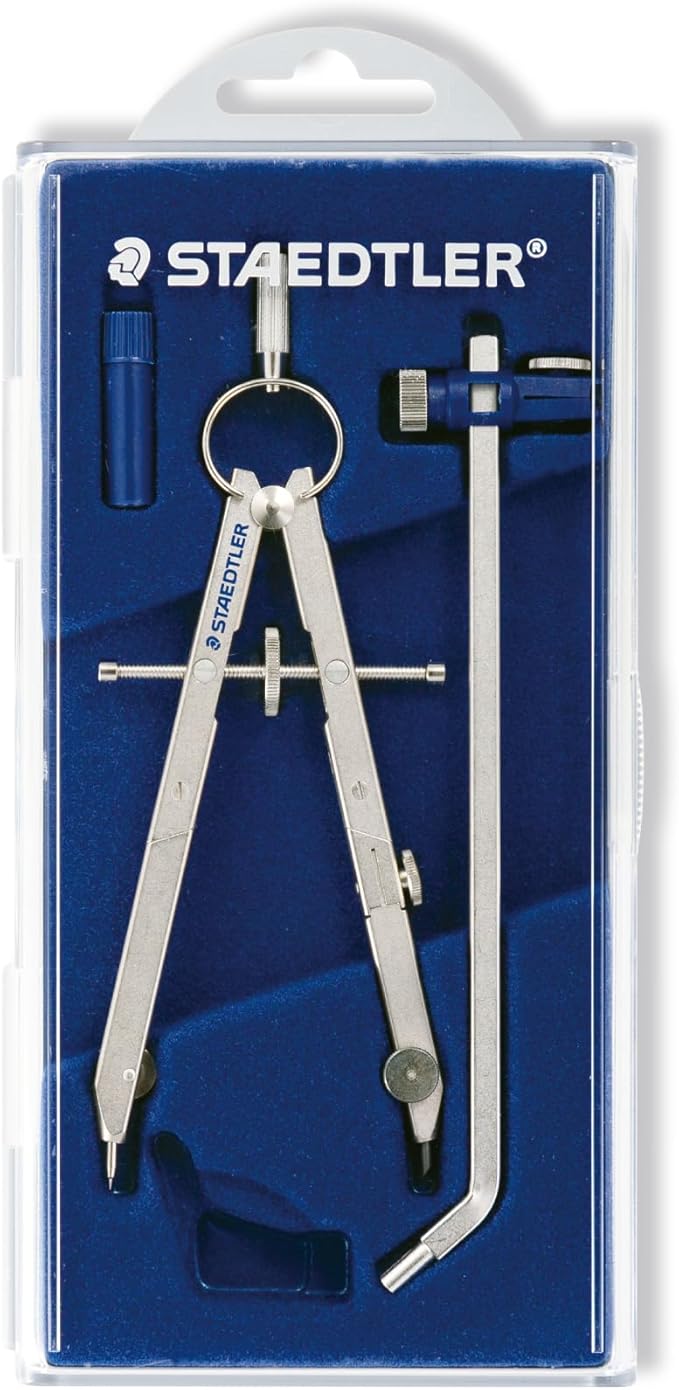Staedtler Mars Comfort, Professional Drafting, Drawing Compass with Extension Arm, Draws Circles up to 19.5 Inch Diameter, Spring Bow Compass with Center Adjuster Wheel, 551 02