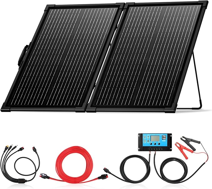 100 Watt Portable Solar Panel Kit with 10A PWM Controller,23.5% High Efficiency & IP68 Waterproof,Foldable Lightweight Design for RV/Camping/Battery,Off-Grid Power Stations,Camping Essentials