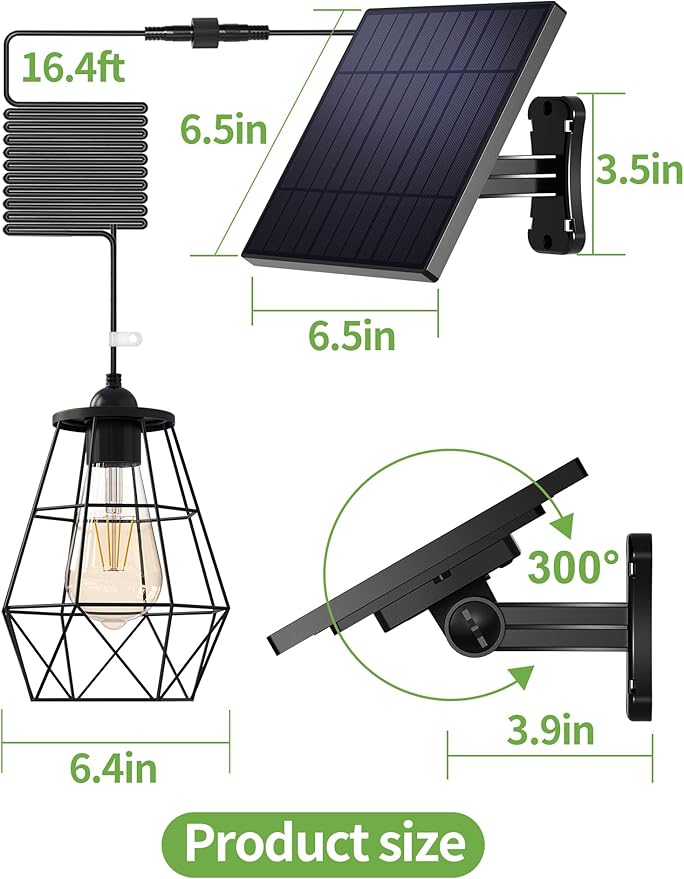 intelamp Solar Pendant Lights with Remote Control, Solar Powered Shed Light, 4000mAh Solar Powered Light Hanging Lights with 16.4ft Cable for Indoor and Outdoor Storage, Room,Home,Yard,Porch, Balcony