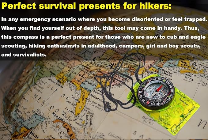 Orienteering Compass Camping Survival Hiking Backpacking Advanced Scout Navigation Compass Best Survival Gifts for Kids Professional Field Compass for Map Reading Hiking Camping Outdoor