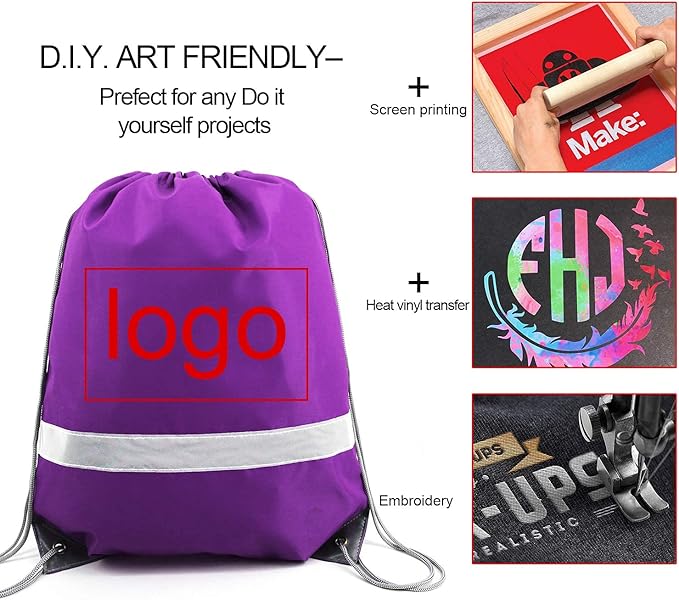 BeeGreen Drawstring Backpack Bags 20,30,50 Packs Reflective String Bags for Gym Sport Trip Cinch Sack DIY for Women Men