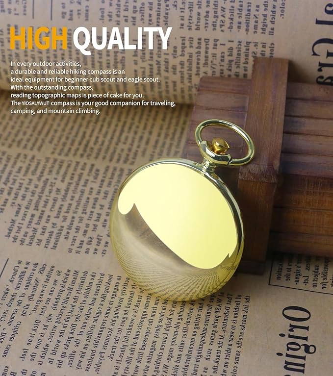 Golden Antique Brass Compass Keychain - Waterproof Pocket Compass for Kids, Perfect Survival Tool & Gift for Boy Scouts with Vintage Golden Compass Design