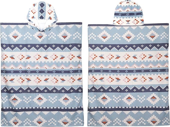 Rainleaf Surf Poncho Changing Towel Quick Dry Pool Swim Beach Towel with Hood and Front Pocket Warm and Soft Microfiber RobeTowel for Women and Men-Geometric Quarry