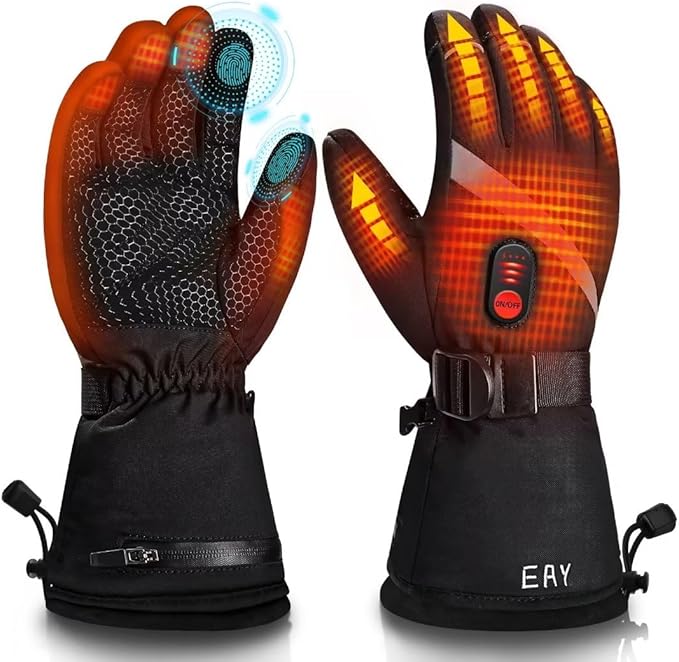 EAY Heated Gloves for Men Women with Rechargeable 7.4V 3000mAh Battery, Touch Screen Waterproof Heated Motorcycle Gloves, Winter Warm Electric Gloves for Ski Work Snowboarding Hunting Hiking Camping