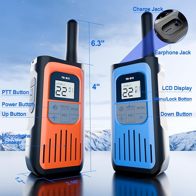 Walkie Talkies for Adults, Rechargeable Walkie Talkies Long Range 22 Channel Two-Way Radios with 1200mAh Li-ion Batteries and USB Charger for Biking,Camping,Hiking,3 Pack