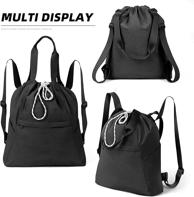 Valleycomfy Drawstring Backpack with Wet Pocket,Waterproof Drawstring Bag,Gym Backpack for Beach,Pool,Swim and Travel,Black