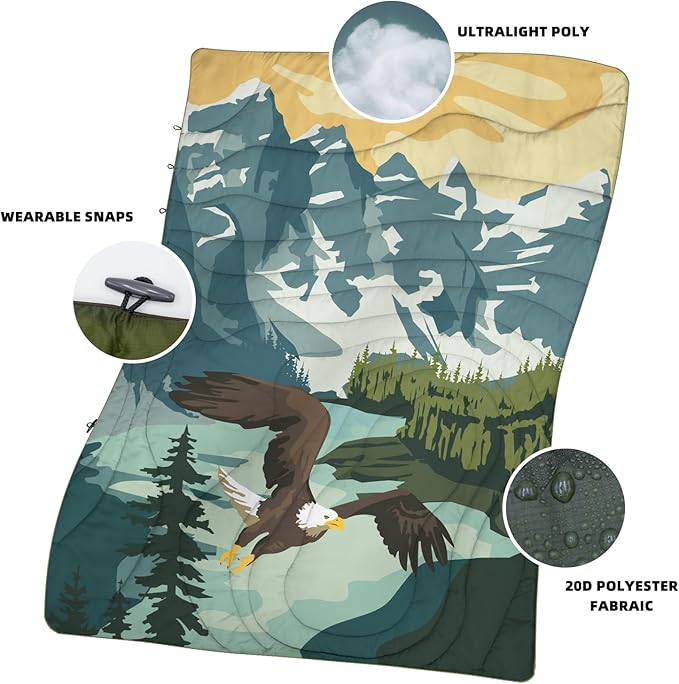 Outdoor Puffy Camping Blanket, Lightweight Windproof Warm Stadium Blanket, Packable Travel Camping Quilt for Cold Weather, Hiking, Backpacking, Sleeping, Hammock, Adventure 78"x 56"