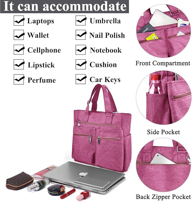 VOLGANIK ROCK Canvas Tote Bag Waterproof Nylon Multi Pocket Shoulder Bags Laptop Work Bag Teacher Purse Handbag for Women Men