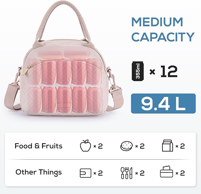 TOURIT Womens Insulated Lunch Bag Thermal Reusable Tote for Work Picnic, Pink