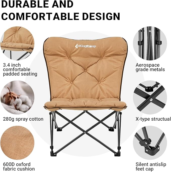 KingCamp Butterfly Chair, Oversized Thick Padded Comfy Camping Chairs Portable Folding Chair 400lbs Heavy Duty Seat with High Backrest & Carry Bag for Outdoor Indoor Patio Lawn Home Living Bed Room