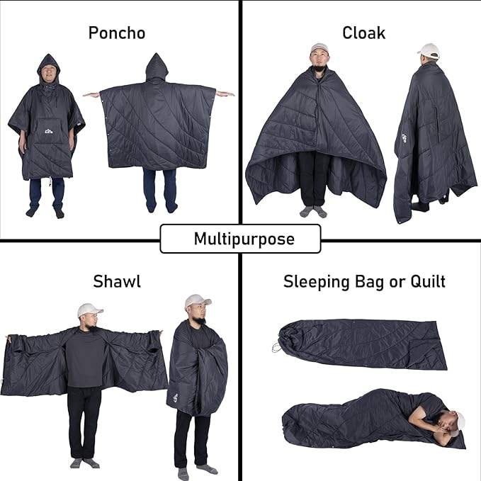 iClimb Hooded 3M Thinsulate Insulation Warm Camping Blanket Wearable Poncho Ultralight Compact