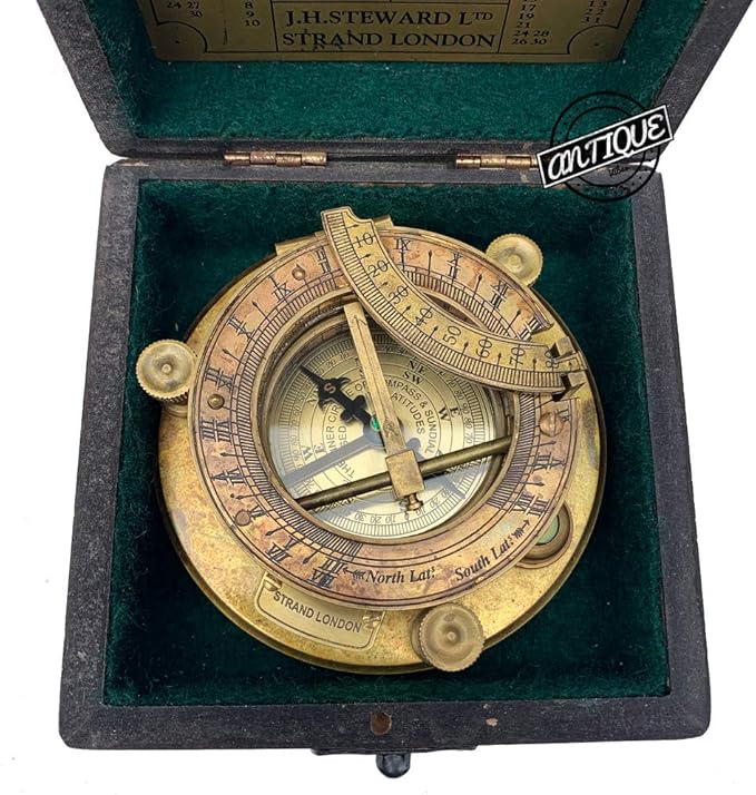 AV Nautical Sundial Brass Compass with Wooden Box - Gifts for Father/Brother/Sailor/Marine