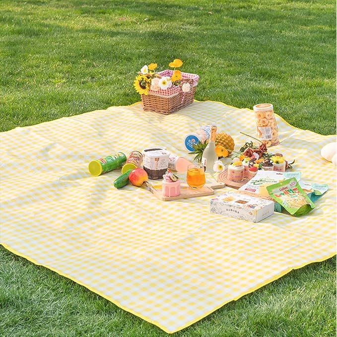 Outdoor Picnic Blanket,Extra Large Picnic Blanket Beach Blankets, Picnic Mat Waterproof Sand Proof Foldable Portable for Outdoor Camping Hiking Travel Grass Music Festival Lawn Mats (Yellow)