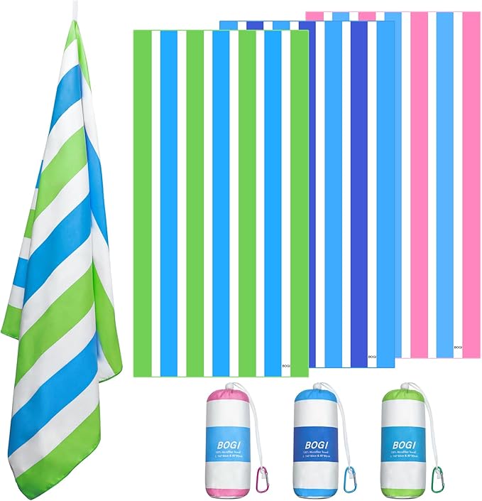BOGI Microfiber Beach Towel Set,Quick Dry Beach Towel-(Size:L,XL)-Lightweight Absorbent Oversized Travel Towel,Sand Proof Compact Pool Towels for Travel Bath Beach Swim Gym Yoga