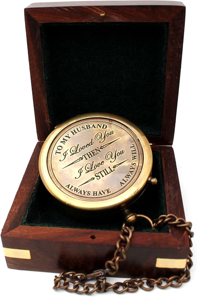 to My Husband Brass Compass Engraved – Son Birthday Gifts, Graduation, Confirmation, Baptism Gifts, Stocking Stuffer, Valentine's Day Gift for Husband