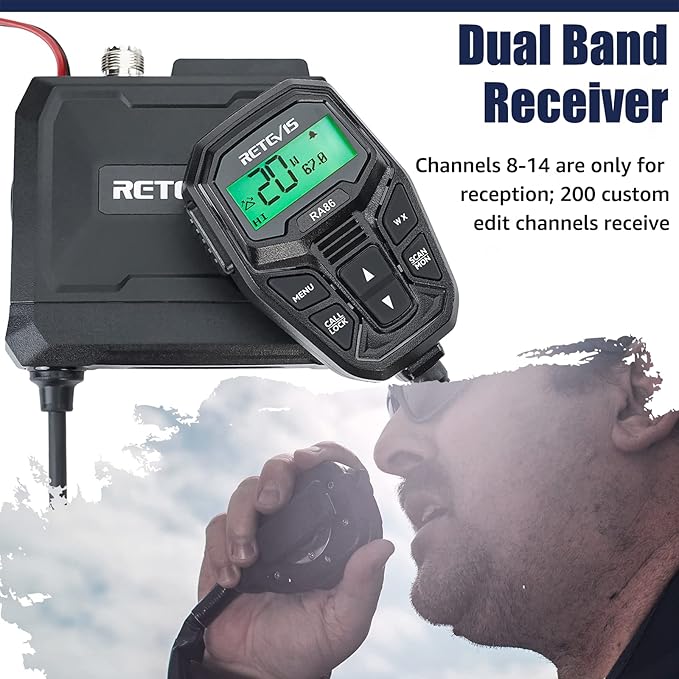 Retevis RA86 GMRS Mobile Radio, 20 Watt GMRS Radio with Antenna, NOAA 30 Channel GMRS Repeater, Easy to Install with Full Hardware, Mobile GMRS Two Way Radio, for Offroad Jeep