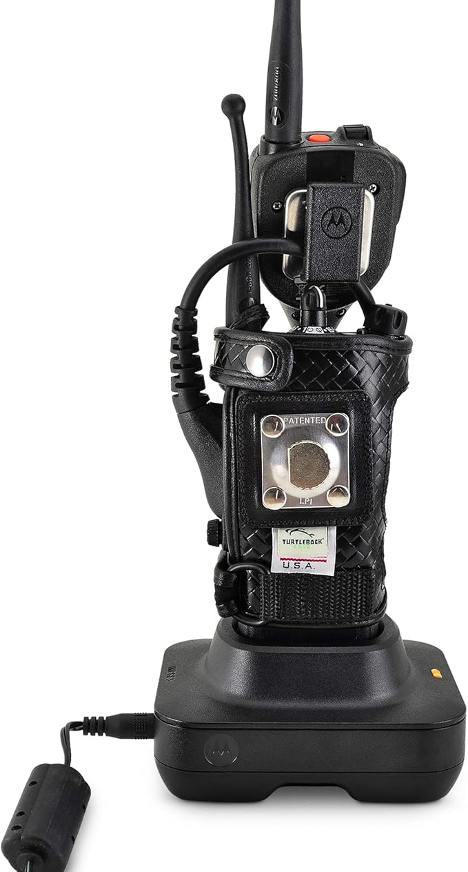 Turtleback Radio Holster for Motorola APX6000 – Durable Basket Weave Leather Radio Holster with Heavy-Duty Ratcheting 2.25" Belt Loop – All-Button Access – Fits Slim or Extended Battery