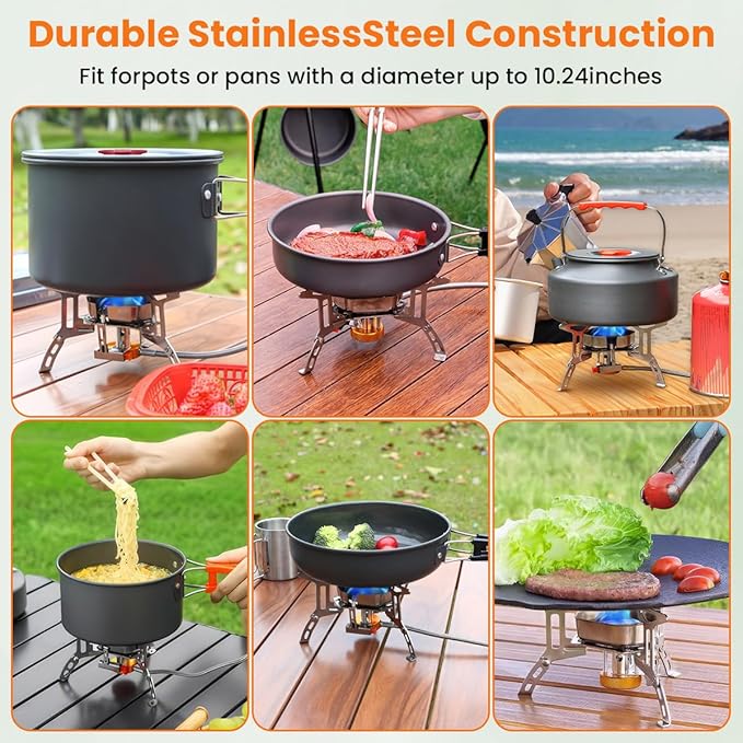 Portable Camping Stove with Propane Adapter - GEEKHOM 3800W Windproof Gas Stove Foldable Backpacking Stove, Piezo Ignition & Stable Pot Support for Outdoor Cooking Hiking