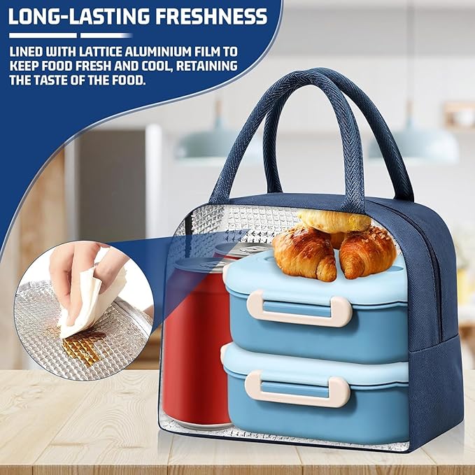 Insulated Lunch Bag for Men & Women - Leakproof Lunch Box for Cooling/Warming, Portable & Small Lunch Bag for Work, Picnic, Travel - Navy Blue